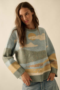 Wonderful World Jacquard-Knit Landscape Sweater - ShopPromesa