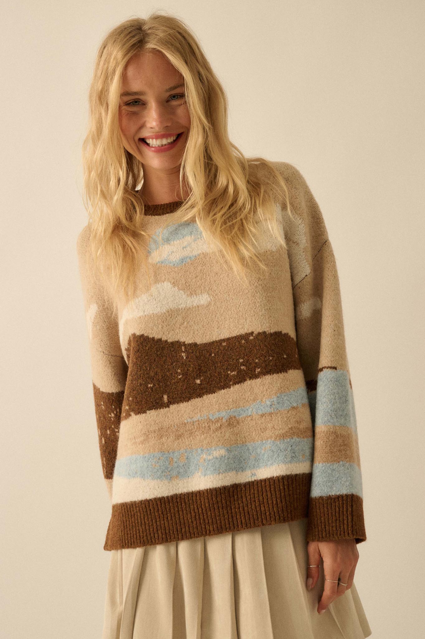 Wonderful World Jacquard-Knit Landscape Sweater - ShopPromesa