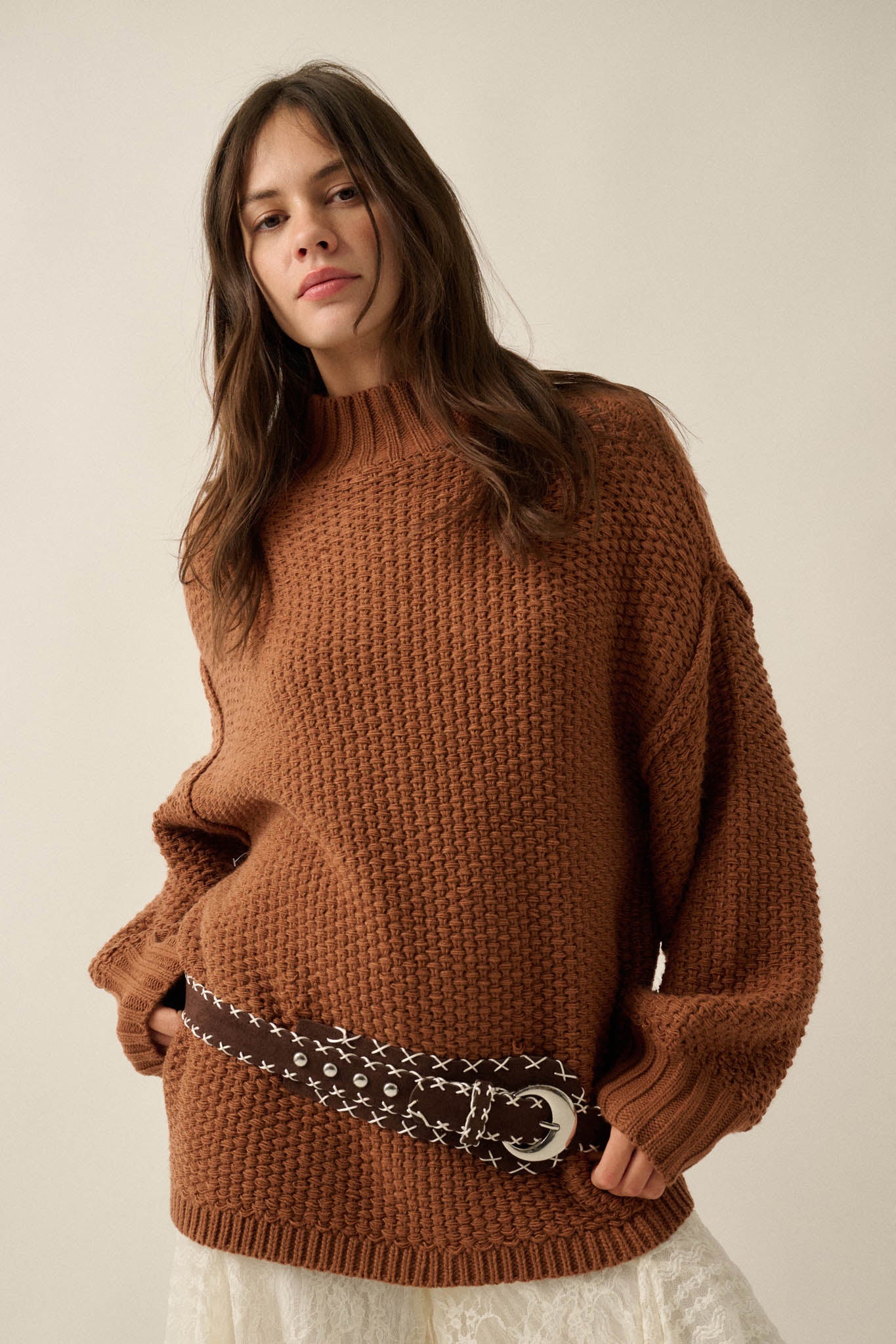 Time Goes By Crochet-Knit Mock-Neck Sweater - ShopPromesa