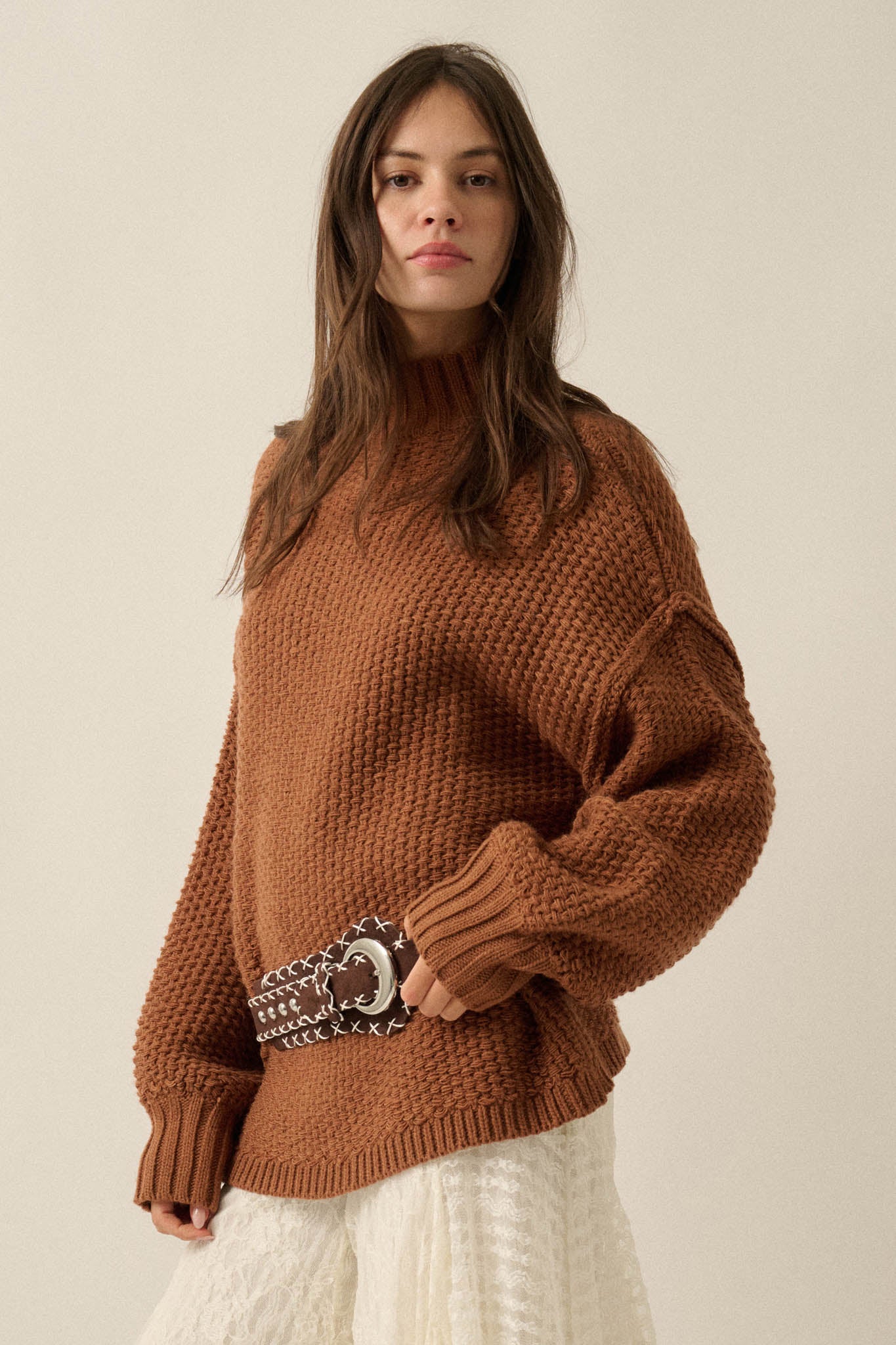 Time Goes By Crochet-Knit Mock-Neck Sweater - ShopPromesa