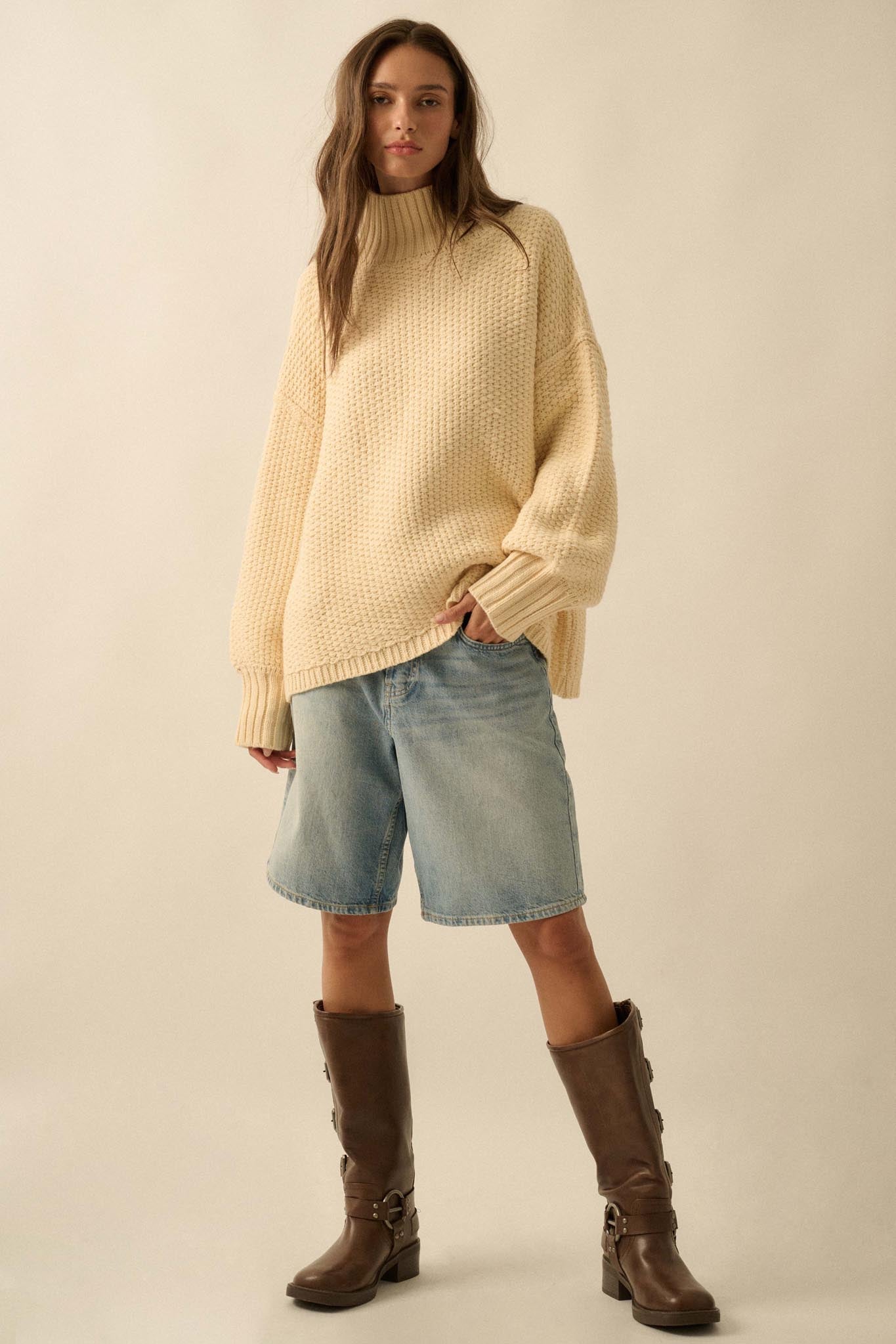 Time Goes By Crochet-Knit Mock-Neck Sweater - ShopPromesa