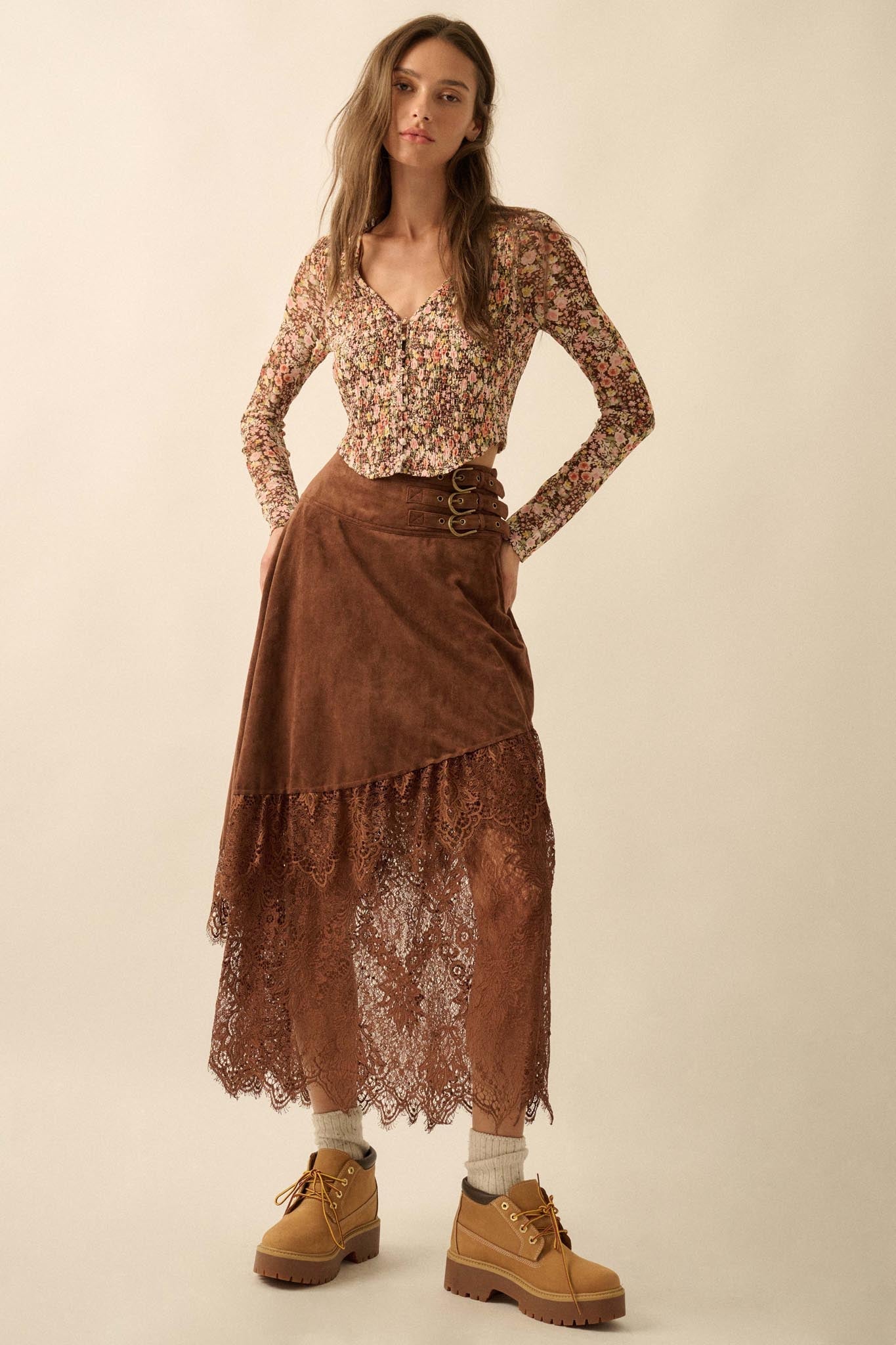 Wildflower Spirit Smocked Floral Mesh Corset Top - ShopPromesa