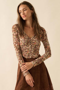 Wildflower Spirit Smocked Floral Mesh Corset Top - ShopPromesa
