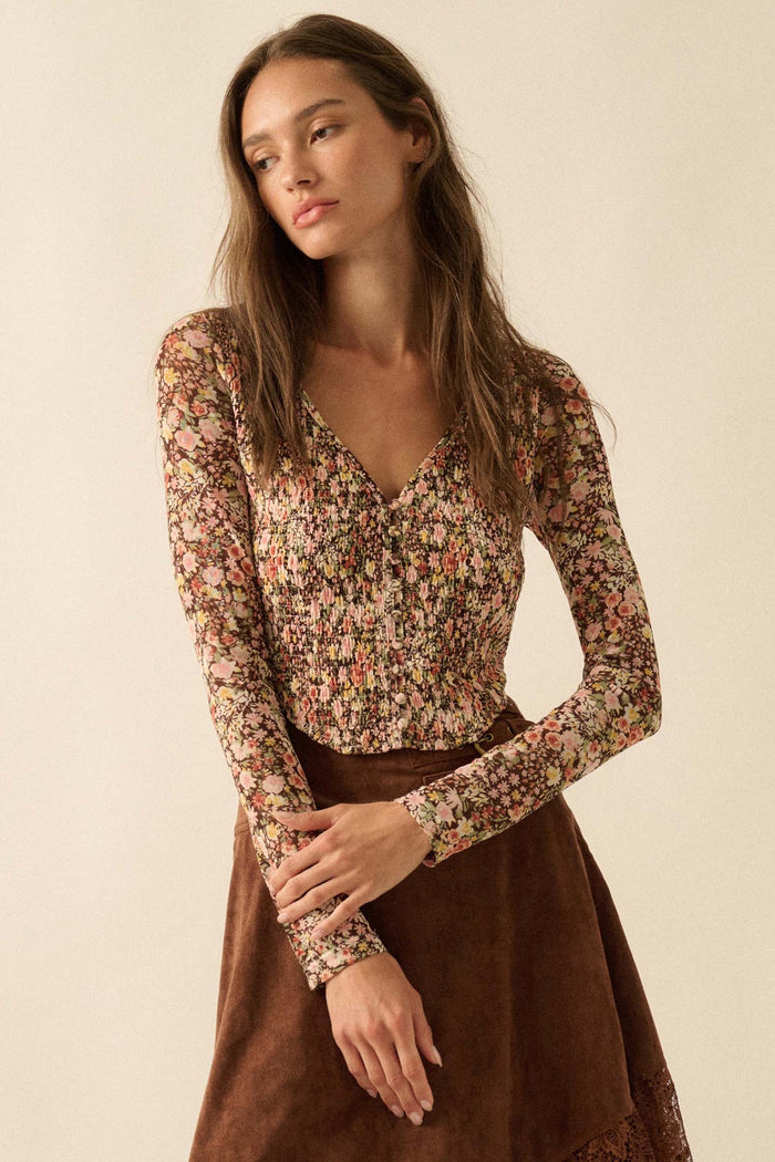 Wildflower Spirit Smocked Floral Mesh Corset Top - ShopPromesa