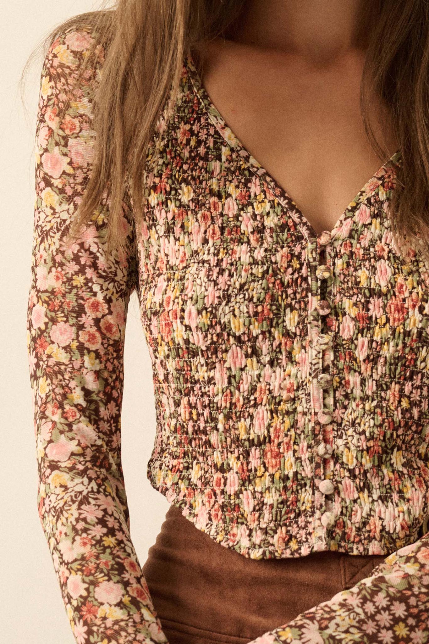 Wildflower Spirit Smocked Floral Mesh Corset Top - ShopPromesa