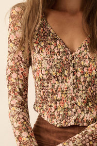 Wildflower Spirit Smocked Floral Mesh Corset Top - ShopPromesa