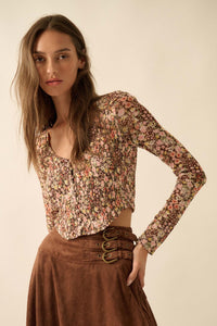 Wildflower Spirit Smocked Floral Mesh Corset Top - ShopPromesa