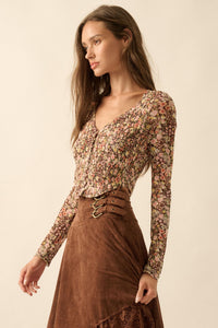 Wildflower Spirit Smocked Floral Mesh Corset Top - ShopPromesa