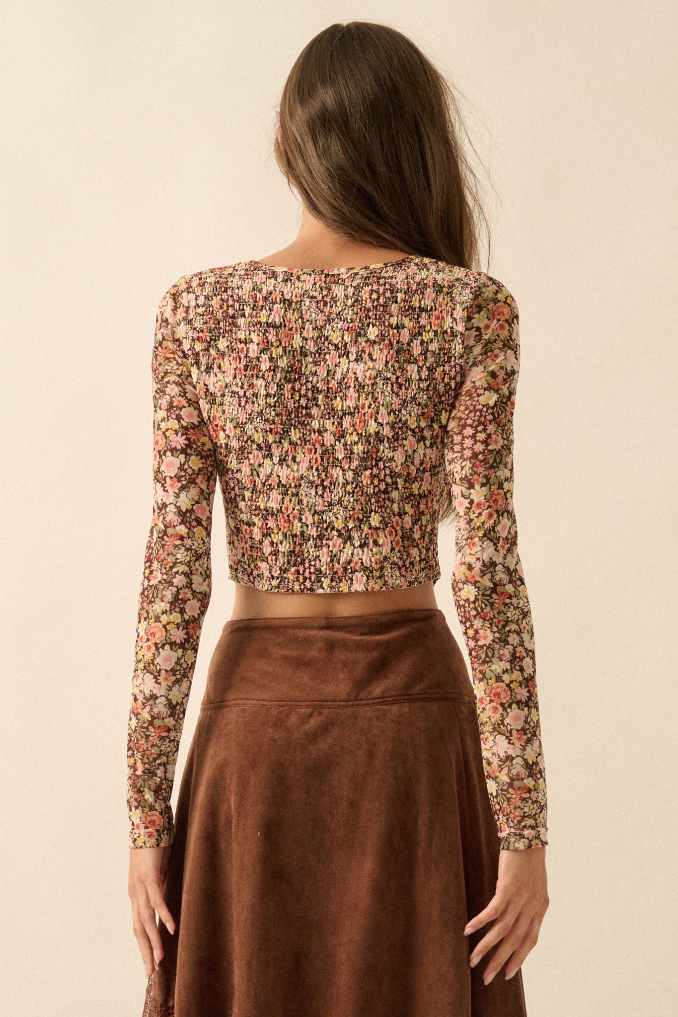 Wildflower Spirit Smocked Floral Mesh Corset Top - ShopPromesa