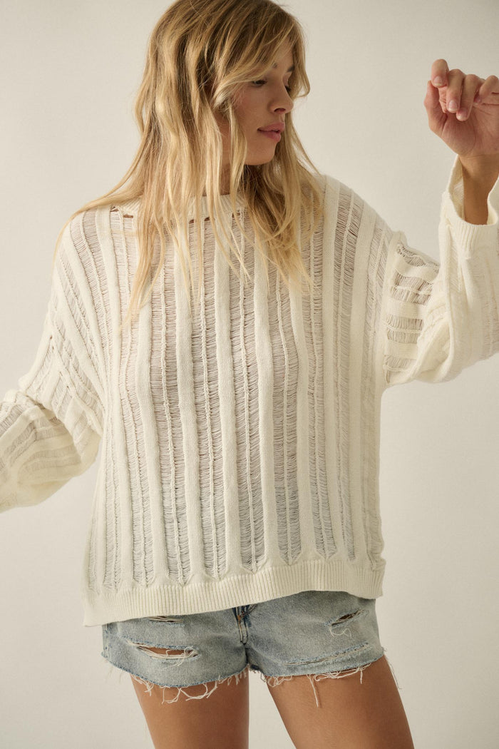 Find Your Way Oversize Ladder-Knit Sweater - ShopPromesa