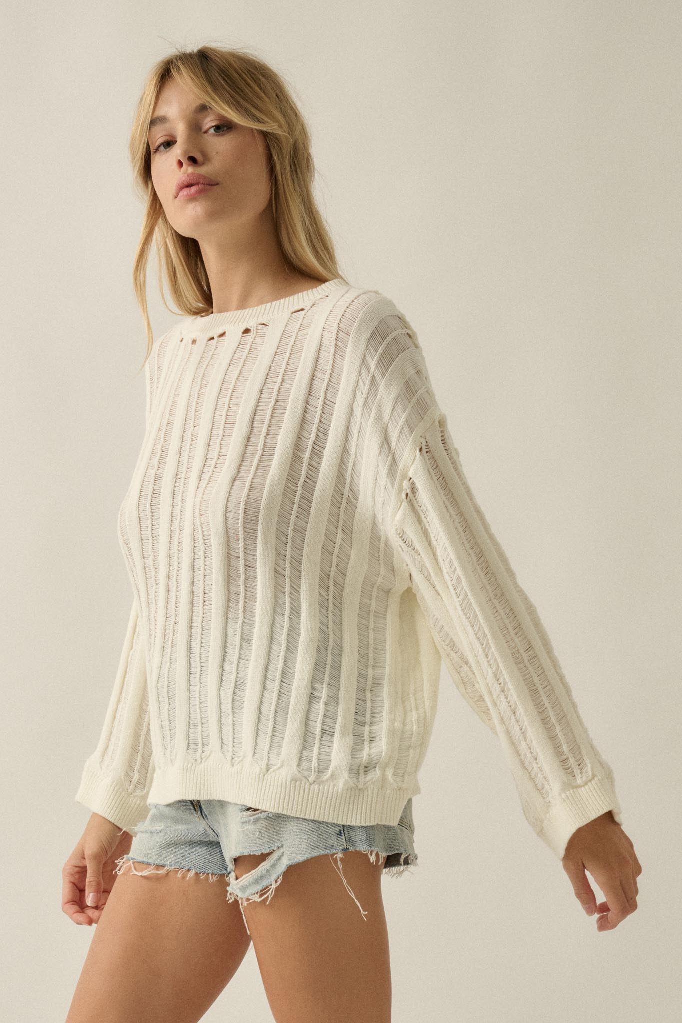 Find Your Way Oversize Ladder-Knit Sweater - ShopPromesa
