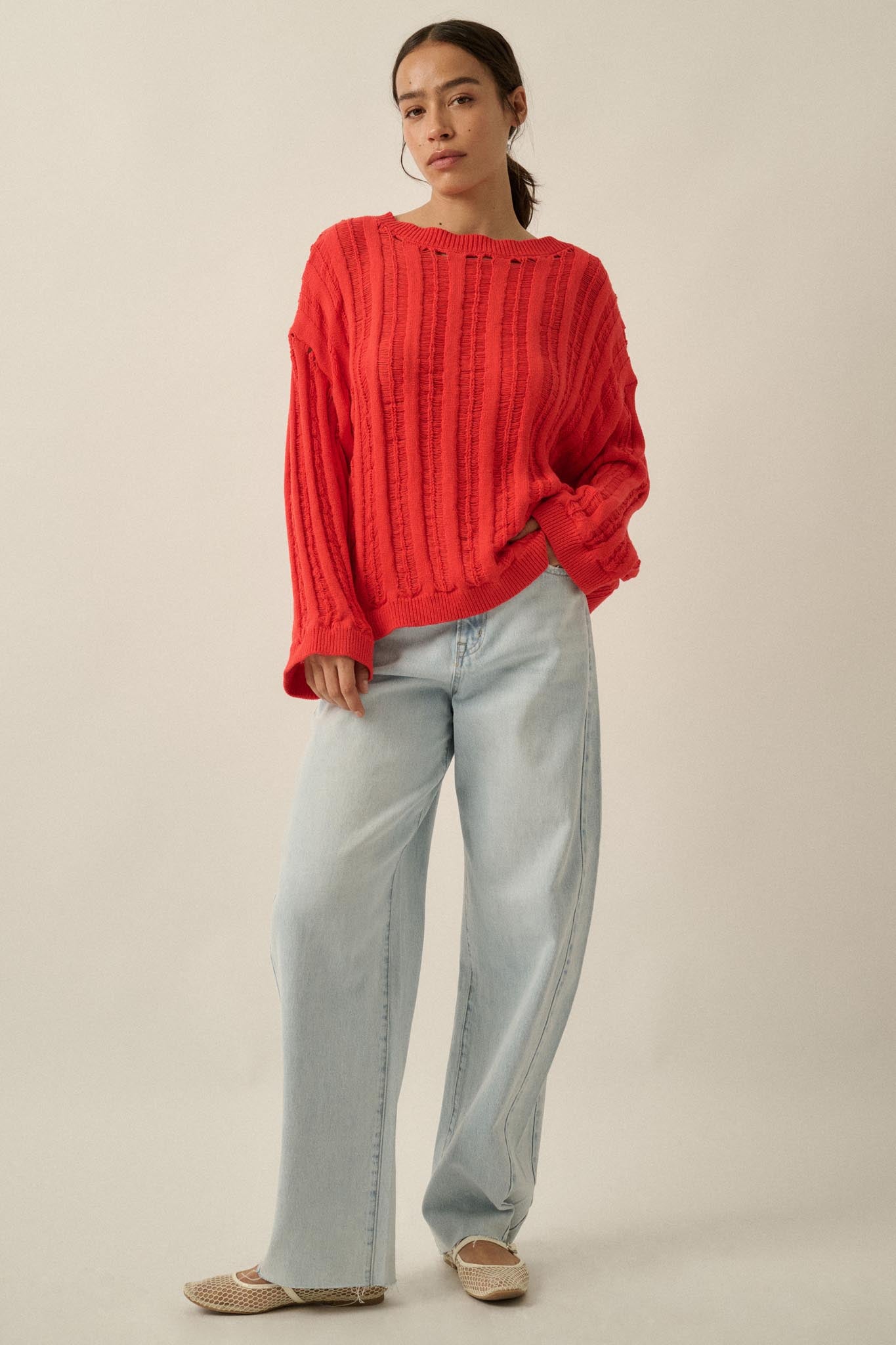 Find Your Way Oversize Ladder-Knit Sweater - ShopPromesa