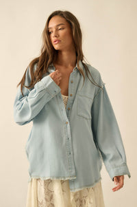 Blue Collar Denim Raw-Edge Button-Up Pocket Shirt - ShopPromesa