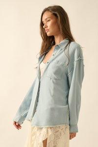 Blue Collar Denim Raw-Edge Button-Up Pocket Shirt - ShopPromesa