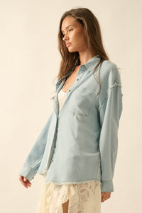 Blue Collar Denim Raw-Edge Button-Up Pocket Shirt - ShopPromesa