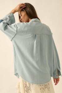 Blue Collar Denim Raw-Edge Button-Up Pocket Shirt - ShopPromesa