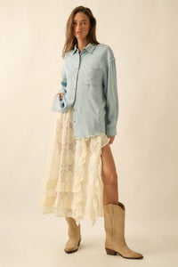Blue Collar Denim Raw-Edge Button-Up Pocket Shirt - ShopPromesa