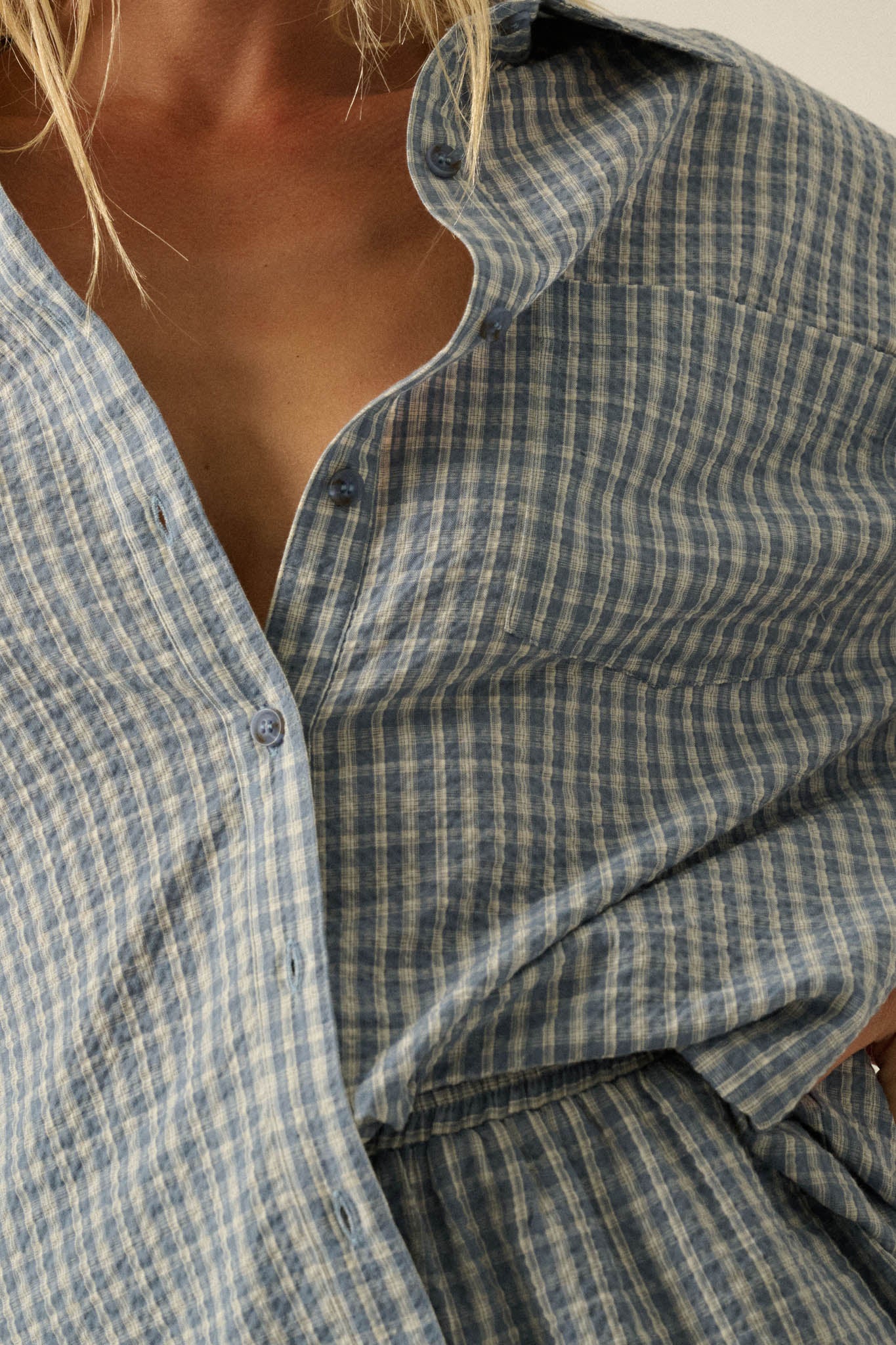 Sunday Funday Plaid Seersucker Button-Up Shirt - ShopPromesa