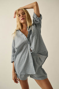 Sunday Funday Plaid Seersucker Button-Up Shirt - ShopPromesa