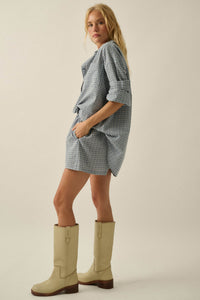 Sunday Funday Plaid Seersucker Button-Up Shirt - ShopPromesa
