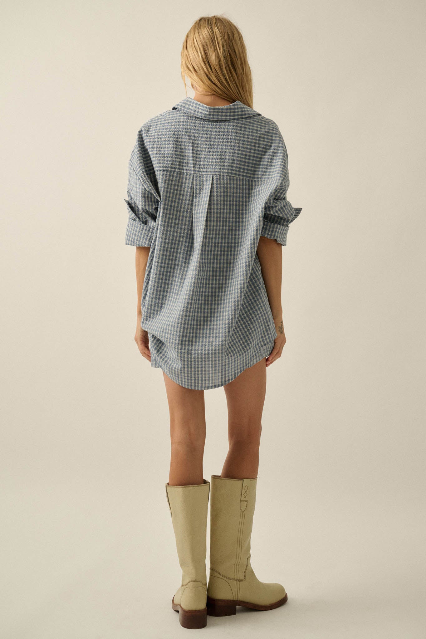 Sunday Funday Plaid Seersucker Button-Up Shirt - ShopPromesa