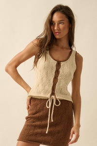 Say So Pointelle Contrast Keyhole Sweater Tank Top - ShopPromesa