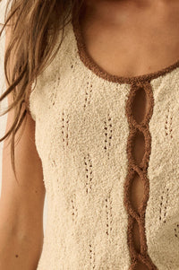 Say So Pointelle Contrast Keyhole Sweater Tank Top - ShopPromesa