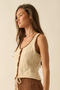 Say So Pointelle Contrast Keyhole Sweater Tank Top - ShopPromesa