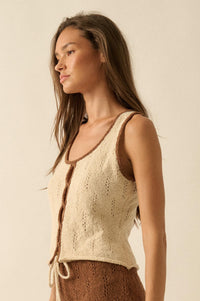 Say So Pointelle Contrast Keyhole Sweater Tank Top - ShopPromesa