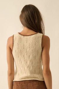 Say So Pointelle Contrast Keyhole Sweater Tank Top - ShopPromesa