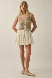 Say So Pointelle Contrast Keyhole Sweater Tank Top - ShopPromesa