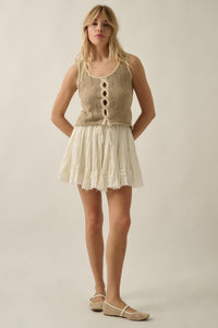 Say So Pointelle Contrast Keyhole Sweater Tank Top - ShopPromesa