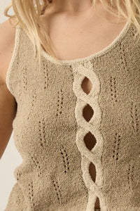 Say So Pointelle Contrast Keyhole Sweater Tank Top - ShopPromesa
