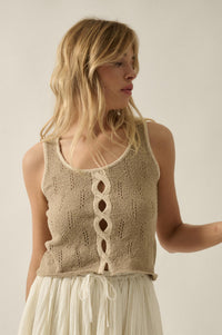 Say So Pointelle Contrast Keyhole Sweater Tank Top - ShopPromesa
