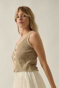 Say So Pointelle Contrast Keyhole Sweater Tank Top - ShopPromesa