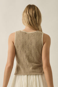Say So Pointelle Contrast Keyhole Sweater Tank Top - ShopPromesa