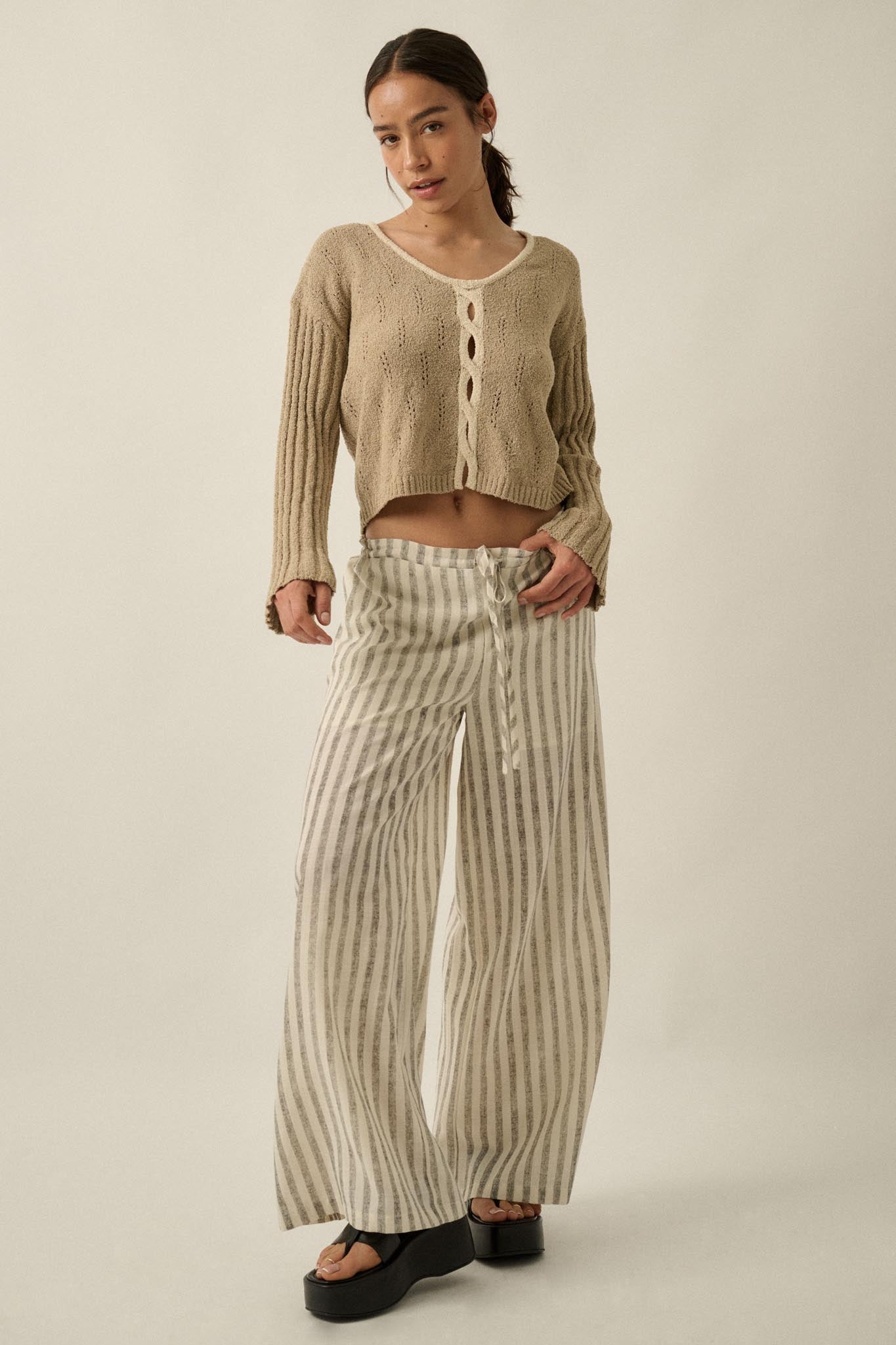 Say It Again Pointelle Contrast Keyhole Sweater - ShopPromesa