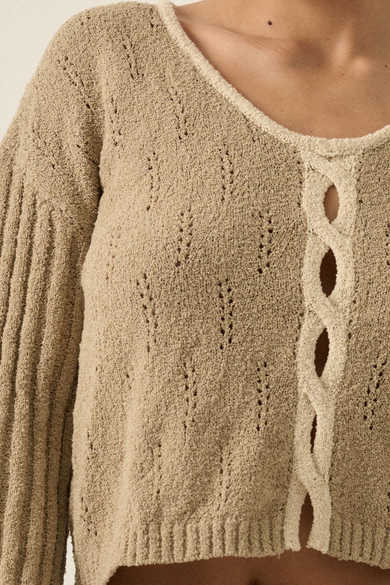 Say It Again Pointelle Contrast Keyhole Sweater - ShopPromesa