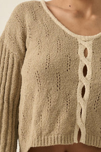 Say It Again Pointelle Contrast Keyhole Sweater - ShopPromesa