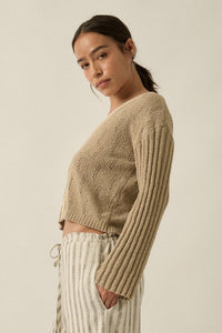Say It Again Pointelle Contrast Keyhole Sweater - ShopPromesa