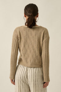 Say It Again Pointelle Contrast Keyhole Sweater - ShopPromesa