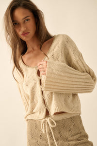Say It Again Pointelle Contrast Keyhole Sweater - ShopPromesa