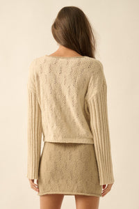 Say It Again Pointelle Contrast Keyhole Sweater - ShopPromesa