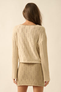 Say It Again Pointelle Contrast Keyhole Sweater - ShopPromesa