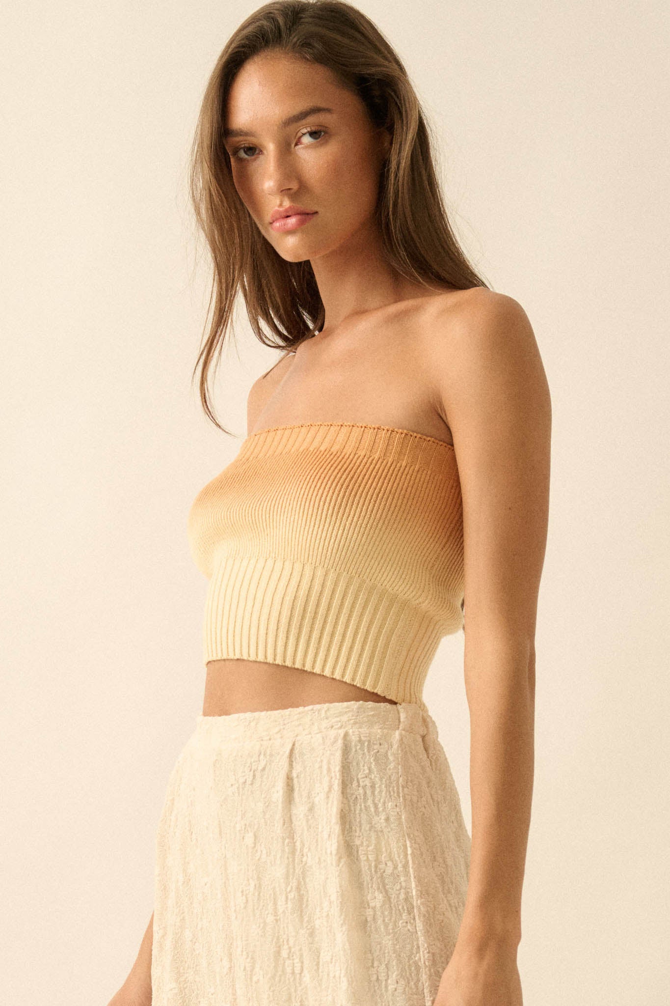 Cross Fade Ombre Ribbed Knit Strapless Tube Top - ShopPromesa