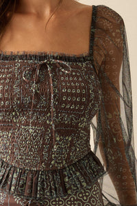 Bandana Belle Smocked Floral Tulle Peasant Top - ShopPromesa