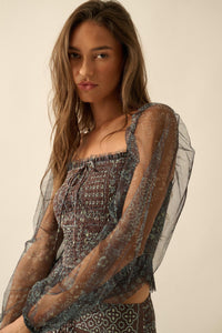 Bandana Belle Smocked Floral Tulle Peasant Top - ShopPromesa