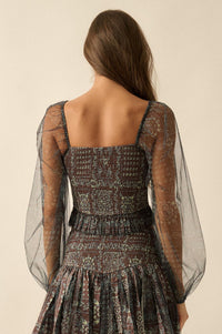 Bandana Belle Smocked Floral Tulle Peasant Top - ShopPromesa