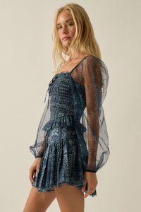 Bandana Belle Smocked Floral Tulle Peasant Top - ShopPromesa