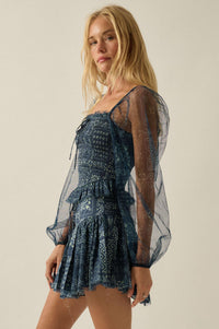 Bandana Belle Smocked Floral Tulle Peasant Top - ShopPromesa